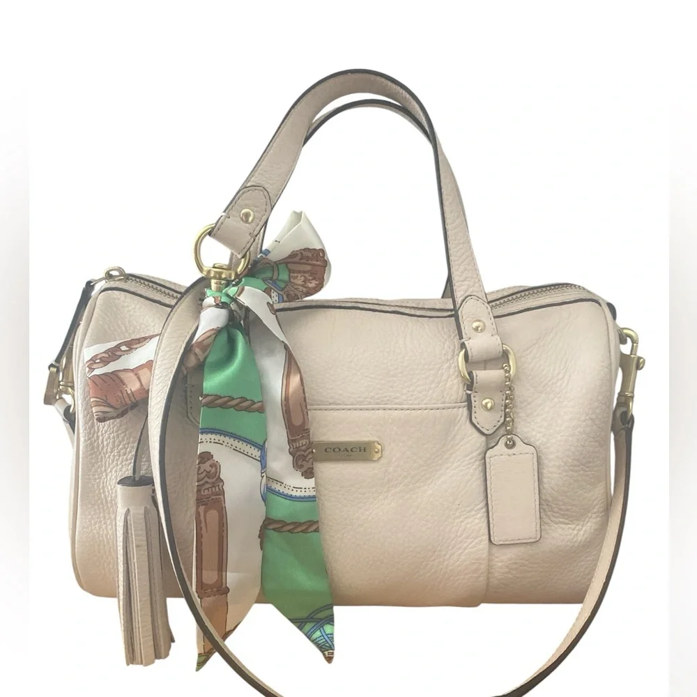 Coach Avery Pebbled Leather Satchel | Ivory Beige